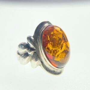 Valerio Polish Baltic Amber Ring 925 Sterling Silver Oval Cabochon Size 7